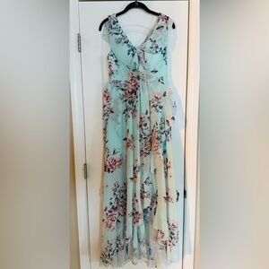 SHEIN Mint Floral Ruffle Maxi Dress